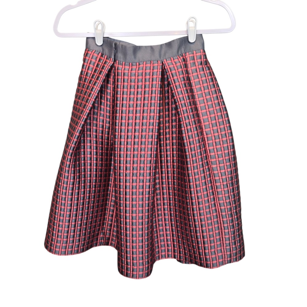 Emporio Armani Skirt‎ Womens 36 XS US Red Black Quilted Jacquard Pleated A-Line